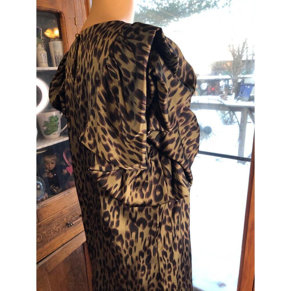 THML Leopard Print Olive Green Ruffled Sleeves Womens Shift Dress medium - Picture 6 of 8